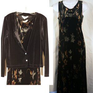 Outfit JP Velour Pencil Maxi Jacket Dress Small Womens Black Floral Work Wear